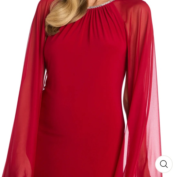 RM Richards NY Long Ity Dress W/ Rhinestone Neck  Caplet sheer sleeves - Picture 7 of 9